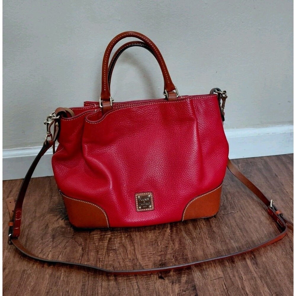 Dooney & Bourke Red/Tan Pebble Grain Leather Crossbody/Satchel Brenna